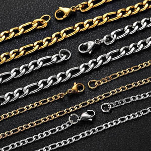 Collar Hiphop Antideslustre, Cadena de Oro Duradera de 14K, 18K, 24K, Cadena de Acero Inoxidable Real con Eslabones Cubanos Figaro para Hombre - Product Image 3