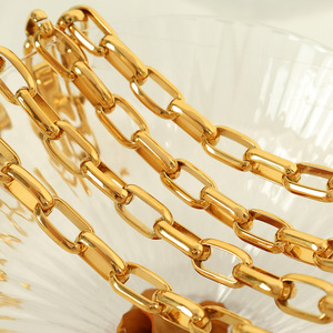 ชุดเครื่องประดับสร้อยคอและกำไลข้อมือสแตนเลสสตีลแบบหนา สีทอง สำหรับทุกเพศ เหมาะสำหรับงานปาร์ตี้ แฟชั่น - Product Image 1