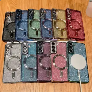 Luxury Gradient Glitter Magnetic Soft TPU Case for Samsung S23 ultra camera lens protective cover for Samsung S22 ultra