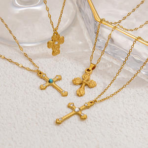 <b>Cross</b> Necklace 18K Gold Plated <b>Cross</b> Pendant Prong Setting Fashion Clavicle <b>Chain</b> Gift Jewelry - Product Image 1