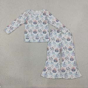 Toddler Girls Fall Pumpkin Outfit <b>Cow</b> Bow Print Long Sleeve Top with <b>Bell</b> Bottom Pants Pajama Set Casual Stretchy Soft Home Wear - Product Image 3