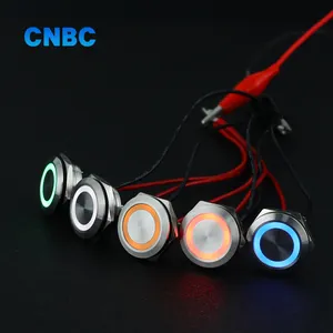 Kích Thước Lỗ Lắp 22Mm Bật Tắt 1NO Công Tắc Nút Kim Loại Tạm Thời 12V Với Đèn Led Vòng