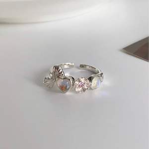 Bague en argent sterling S925 avec nœud et opale pour femme, tendance, plaqué or 18 carats, design haut de gamme, romantique, sertie de diamants - Product Image 1