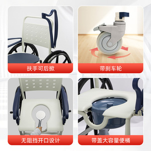 Wheelchair <b>Commode</b> <b>Chair</b> Blue 250 Kg Load Capacity For Seniors And Pregnant Women With Safety Features - Product Image 3