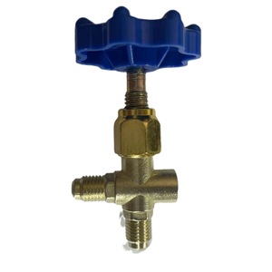 Raccord en laiton pour climatisation, valve en T avec poignée bleue pour le remplissage et la détection de réfrigérant, usage commercial - Product Image 4