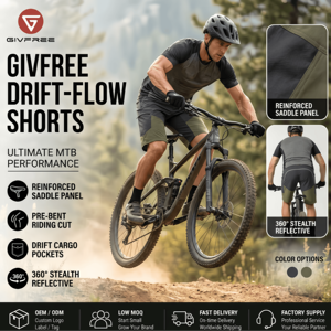 GIVFREE <span class=keywords><strong>Pantaloncini</strong></span> da Ciclismo da Uomo Elastici a Mezza Gamba in Maglia, con Pannello Sella Rinforzato, Tasche Cargo Pre-Pieghevoli per <span class=keywords><strong>MTB</strong></span>, Riflettenti a 360° - Product Image 1