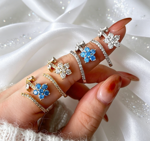 Bague ouverte fleur de cerisier en argent plaqué avec pierres CZ 3A de luxe coréennes, cristal bleu, pour l'index, vente en gros, bijoux pour femmes - Product Image 3