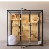 Anhui Pink Paw Cadre personnalisé en acier au carbone de haute qualité avec villa en verre trempé pour chat 180*180*200 cm Chambre intérieure pour chat