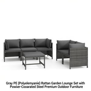 Ensemble de salon de jardin en rotin gris, acier thermolaqué, mobilier d'extérieur au design contemporain, 4 places - Product Image 1