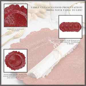 Assiettes de présentation rouges incassables de 13 pouces en plastique, motif récif, décoratives, pour la décoration de table de Noël et de fêtes - Product Image 2