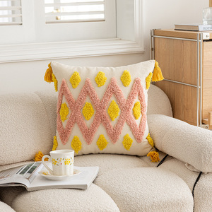 Three-dimensional Embroidered Tassel Waist <strong>Pillow</strong> <strong>Knitted</strong> Square Decorative Cushion for Bedroom Tufted Sofa Cushion