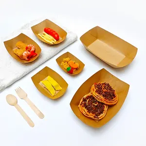 Personalizado Heavy-Duty 3lb 5lb Kraft Papel Placa Barco Comida Bandejas Descartáveis Serving Basket Tray