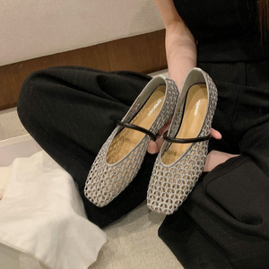 Sandalias de playa sin cordones informales ligeras de verano para mujer, zapatos planos de malla hueca para exteriores de Ballet transpirable japonés dulce - Product Image 3