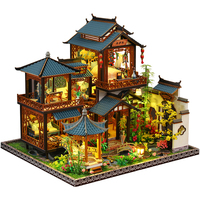 Kit de maison miniature en bois à construire soi-même, style cour chinoise ancienne, avec éclairage LED, pour adultes, décoration artisanale, puzzle 3D DIY, coin lecture