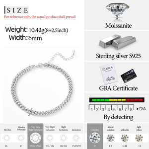 Bijoux fins, bracelet <span class=keywords><strong>de</strong></span> <span class=keywords><strong>cheville</strong></span> 6 mm, plaqué or, <span class=keywords><strong>argent</strong></span> sterling 925, diamant Moissanite VVS, <span class=keywords><strong>chaîne</strong></span> cubaine sertie <span class=keywords><strong>de</strong></span> diamants, bracelet <span class=keywords><strong>de</strong></span> <span class=keywords><strong>cheville</strong></span> pour femmes - Product Image 6