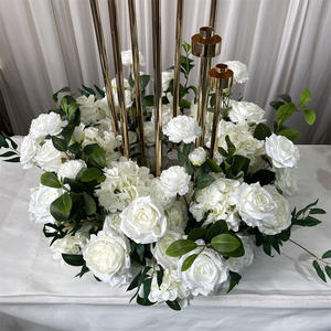 GreenLife High Quality Modern Silk Cream White Rose and Greenery Flower Ring for Wedding <b>Table</b> Candelabra <b>Decor</b> - Product Image 1