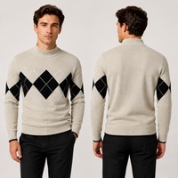 Maßgefertigter Herren Klassischer Argyle-Strick 100% Baumwolle Pullover Rollkragen Slim Fit Lässiger Langarm-Winterpullover