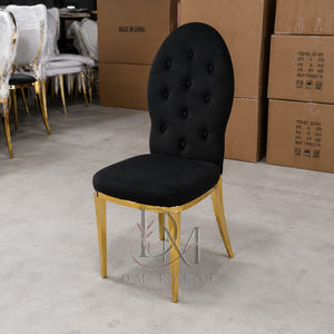 Chaise de réception de mariage ovale haute à dossier capitonné en acier inoxydable doré avec revêtement noir pour salles de banquet – Vente en gros de sièges - Product Image 2