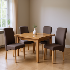 4 sedie da pranzo in tessuto marrone con gambe in legno dal design moderno per l'arredamento della casa - Product Image 2