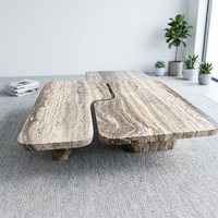 Ensemble de table basse pour salon en marbre travertin beige poli de conception moderne, pierre naturelle, facile à nettoyer