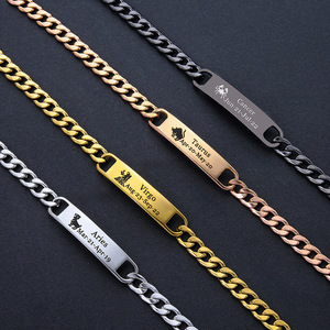 Pulsera <span class=keywords><strong>de</strong></span> Barra Grabable Personalizada <span class=keywords><strong>de</strong></span> Moda, Chapada en Oro <span class=keywords><strong>de</strong></span> 18K, Cadena <span class=keywords><strong>de</strong></span> Eslabones <span class=keywords><strong>de</strong></span> Acero Inoxidable, Pulsera <span class=keywords><strong>de</strong></span> los 12 Signos del Zodíaco para Hombre, Regalo <span class=keywords><strong>de</strong></span> Joyería - Product Image 1