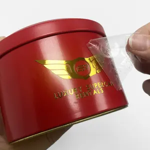 Su geçirmez özelleştirilmiş Uv Transfer etiket baskılı metalik lüks 3D Logo Metal kutular için gül altın Transfer etiket