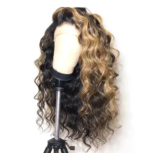 Stock 100% virgin human hair ombre color loose wave 13x6 invisible Swiss transparent HD lace front wig