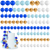Décorations de gâteau en forme de boules colorées, lot de 92 pièces, 2,5, 3, 4 cm, décorations de gâteau, bleu foncé, bleu clair, or, blanc, fournitures de fête