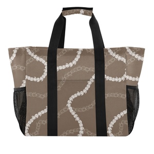 Grand sac utilitaire avec poignée supérieure et côtés en maille, imprimé Hawaïen Pikake Lei, sac de courses personnalisé pour la lessive, la plage, la piscine et les courses - Product Image 2