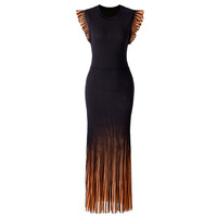 Robe longue en maille plissée dégradée pour femme, coupe ajustée, sans manches, col rond, design élégant 2026