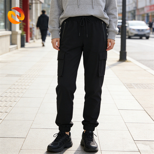 <span class=keywords><strong>Pantaloni</strong></span> Jogger Stile Cargo Neri, <span class=keywords><strong>Pantaloni</strong></span> Sportivi Larghi da Uomo con Elastico in Vita, <span class=keywords><strong>Pantaloni</strong></span> Sportivi Personalizzati con Grandi Tasche Cargo - Product Image 2