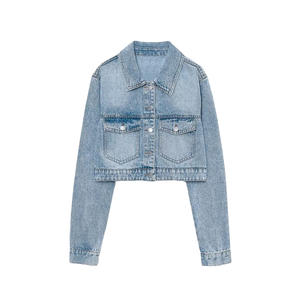 Nouvelle veste en jean tissée unie respirante et élégante pour femme, manches longues, coupe courte, bleu denim, automne 4850 - Product Image 1