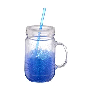 Trasparente riutilizzabile di plastica tazza di plastica muratore vaso tazza con manico e paglia bicchieri di plastica paglia tumbler con 6pcs di ghiaccio cubo
