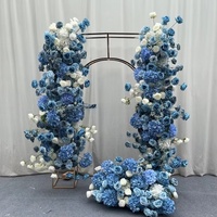 Guirlande florale artificielle SMS bleu poussière et blanc, roses en soie bleues, hortensias, orchidées pour la décoration de mariages, événements et fêtes
