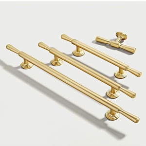 Kenop Lemari Dapur Mewah Prancis dari Paduan Seng Berbentuk T, Warna Emas Krom, Model T-Bar Panjang, Lubang Tunggal, untuk Laci Lemari Pakaian - Product Image 3