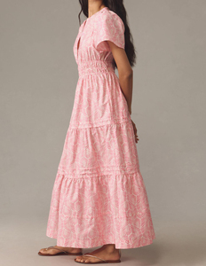 Abito estivo rosa con stampa digitale personalizzato di alta qualità in tessuto di <span class=keywords><strong>cotone</strong></span> con scollo a V abiti Casual svasati da <span class=keywords><strong>donna</strong></span> lunghi Maxi abiti - Product Image 2