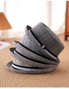 Chapeau de gentleman jazz pour homme, nouveau style, chapeau melon à carreaux, chapeau porkpie britannique tendance - Product Image 1