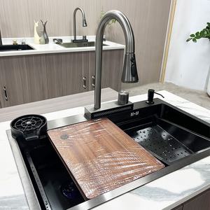 Grifos de fregadero de cascada populares Metal gris SUS304 <span class=keywords><strong>grifo</strong></span> de fregadero de cocina extraíble de lluvia de doble orificio - Product Image 6