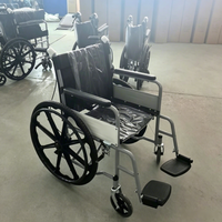 Fauteuil roulant manuel, cadre en acier thermolaqué, siège noir souple, roues monobloc solides, pliable, léger, hauteur réglable