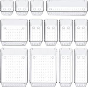 Hot Selling 7/9/10/12/16/21/25pcs Injection-Molded Rectangle Desk <b>Drawer</b> Organizers Trays Set Clear <b>Plastic</b> <b>Storage</b> Bins - Product Image 4