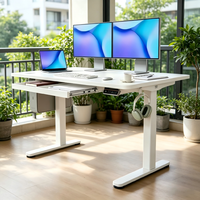 Scrivania Ergonomica Manuale Regolabile in Altezza, Design Moderno, Struttura in Legno, Include Cassetto Portaoggetti e Gestione Cavi - Senza Elettricità