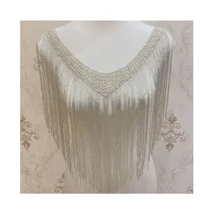 New Single Side Wedding Embroidered Collar With Beaded Tassels Appliques Neckline With Fringe