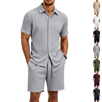 Ensemble chemise décontractée tricotée unie et short de plage pour homme, respirant, 100 % polyester, vente en gros directe usine, collection été