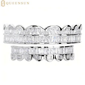 Queensun Nhà Máy Tùy Chỉnh Tốt grillz S925 Bạc Đá Kim Cương grillz 10K 14K 18K Rắn Vàng Vvs Moissanite Phòng Thí Nghiệm Kim Cương Đá Mô Hình - Product Image 1