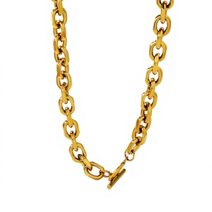 Collar Unisex de Acero Inoxidable con Baño de Oro, Cadena Cubana de Eslabones Geométricos, Colgantes de Moda para el Cuello - Product Image 1