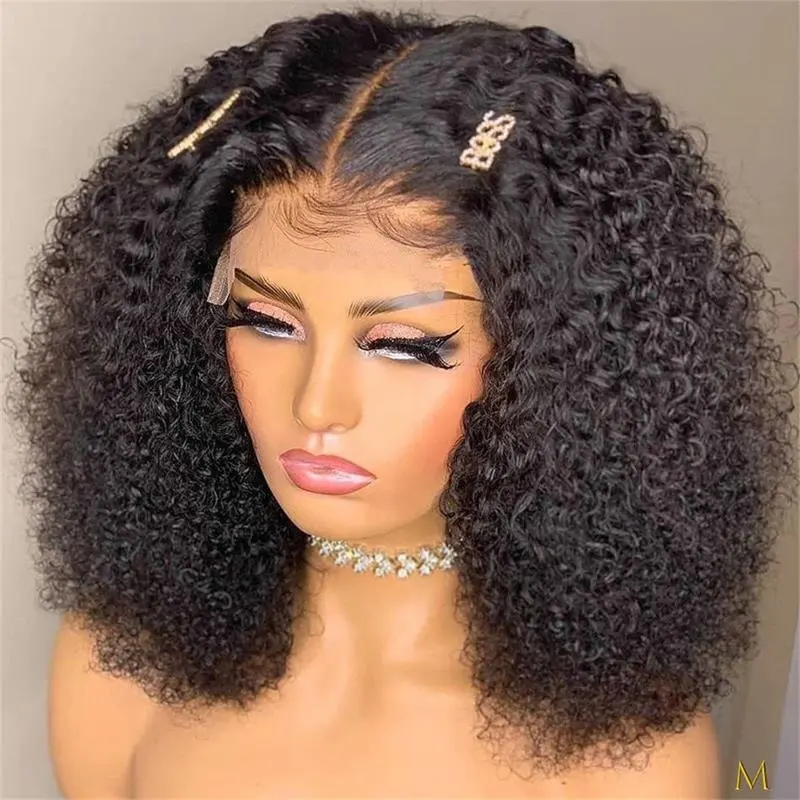Factory Wholesale HD Half And Half Curly Bob Afro Kinky Short Lace Front Free Unprocessed 4C Human Hair Mongolian Lace Wig