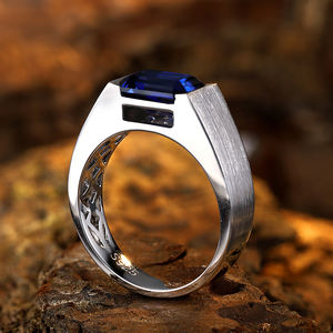 925เงินสเตอร์ลิงแหวนผู้ชาย3.51ct Lab ปลูกบลูแซฟไฟร์หินมรกตตัดแหวนบุรุษ - Product Image 4
