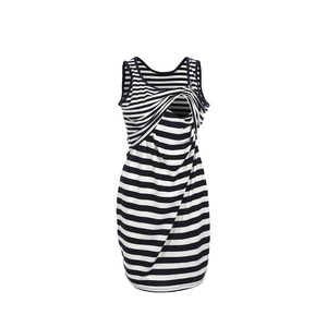 Robe de grossesse et d'allaitement en coton et élasthanne à rayures noires et blanches pour femme - Product Image 1