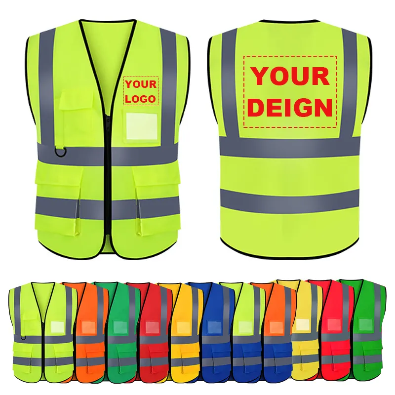 Customizable reflective vest Construction garden sanitation Traffic safety vest Reflective vest with multiple pockets