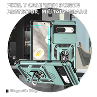 Coque antichoc en plastique Google Pixel 7 Armor Design avec support magnétique, testée pour les chutes de 20 pieds (vert foncé)